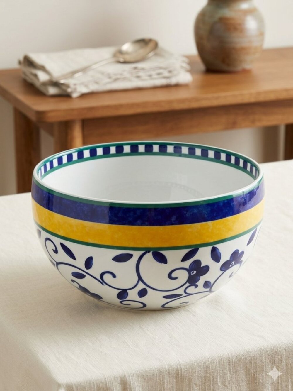 Mikasa Firenze SL110 8” Serving Bowl Fine China Portugal Blue Yellow Cottagecore
